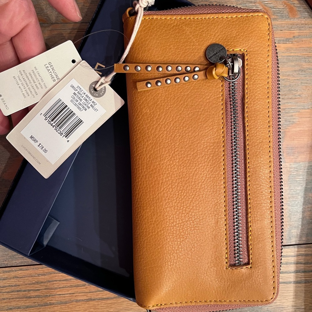 Lucky Brand Leather Wallet with Studded Zipper